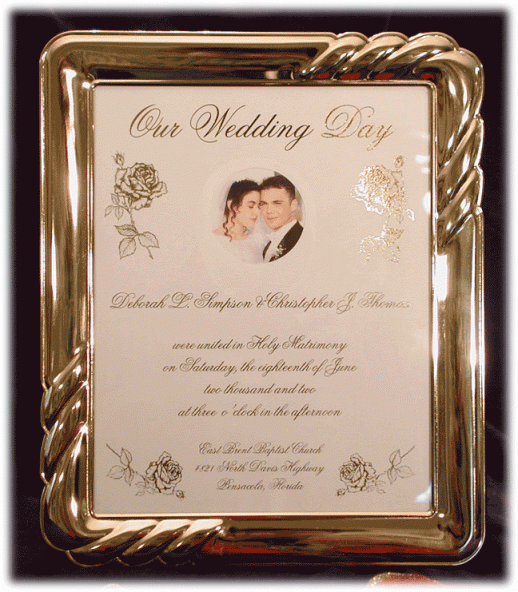 This couple or gift-giver chose a silver frame. I could see this on the wall of a fmaily room or on a desk in an office.